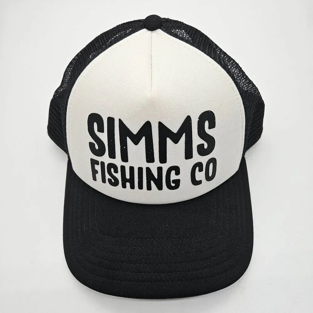 Simms Throwback Trucker Hat Fishing Co Mens Black White Foam Mesh Snapback Cap